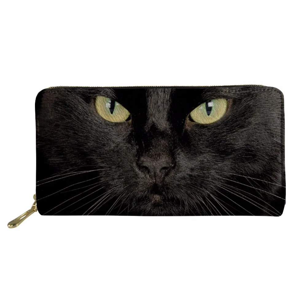 

Thikin Women Purse Long Style Zipper Wallets Black Cat PU Leather Womens Wallets And Purses Clutches Female Purse Money Bag 2018