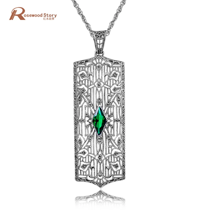 

south Korean punk socialite pendant hollow out pure 925 sterling silver marquise green stone crystal pendants for women party