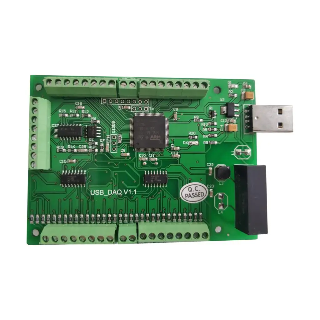 

USB DAQ Data Acquisition Module 16AD 2AO 8DI 8DO PWM Counter 100Ksps, LabVIEW delphi VB.net VC6.0 Matlab Labwindows Examples