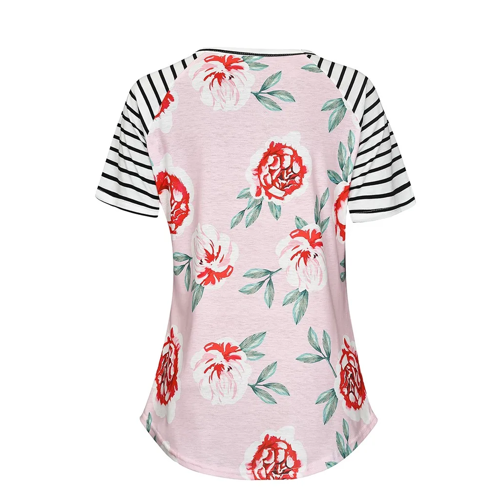 Женщины для беременных с коротким рукавом цветочный принт кормящих топы футболки для грудного вскармливания(розовый