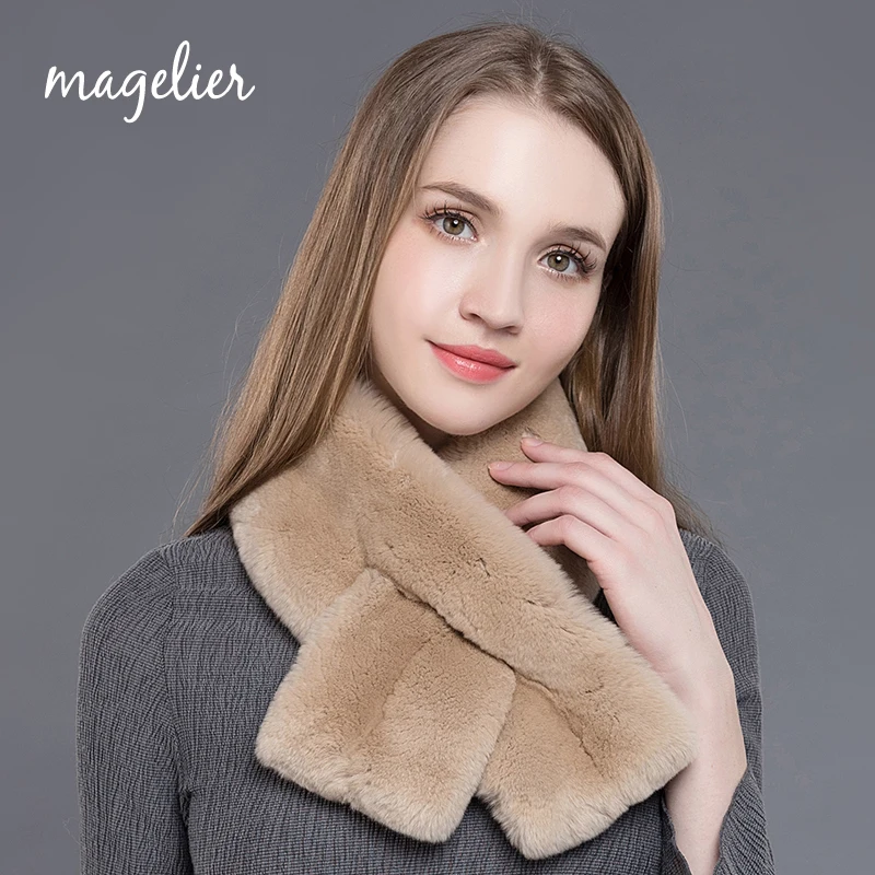 

Magelier Real Fur Scarf for Women Winter Warm Natural Rex Rabbit Fur Big Long Scarves Fashion Brand New Arrival WJ009