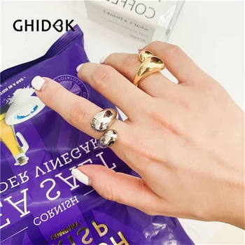 

GHIDBK Irregular Open Design Winding Rings Women Adjustable Statement Bold Ring Minimalist Street Style Ring Jewelry Accessories