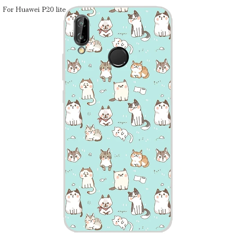 Huawei P20 lite Case Cover TPU Case For Huawei P20 lite Phone Cover Sweet Floral Cute Cat TPU P20 lite Soft Case Fashion 100%   a29