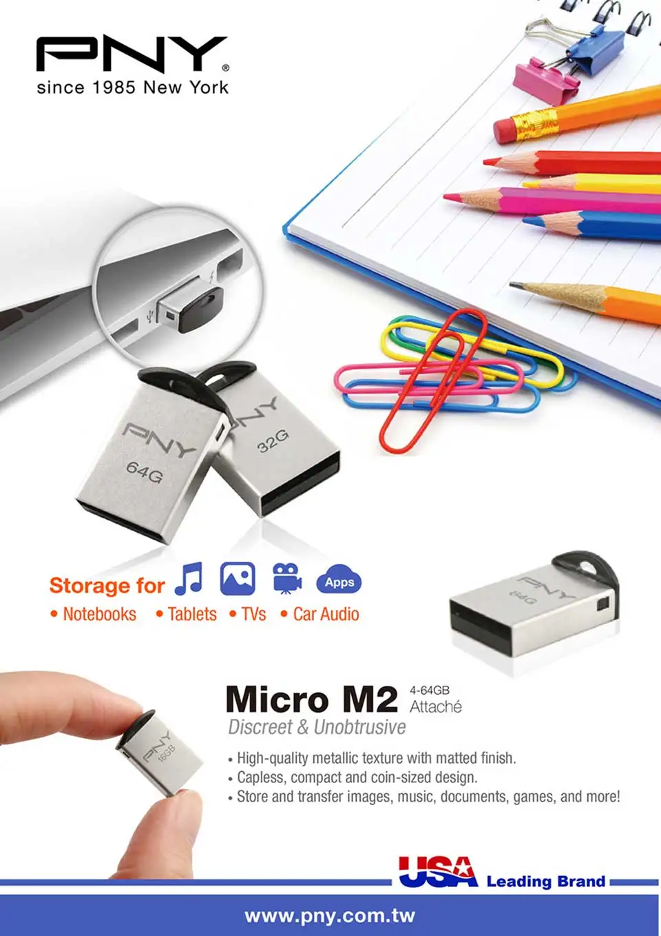 PNY флешка USB 2.0 Mini USB Флэш-Накопитель Micro M2 Атташе Удобный Без Крышки 32 ГБ USB Stick Металлический Корпус USB2.0 Памяти водитель flash drive