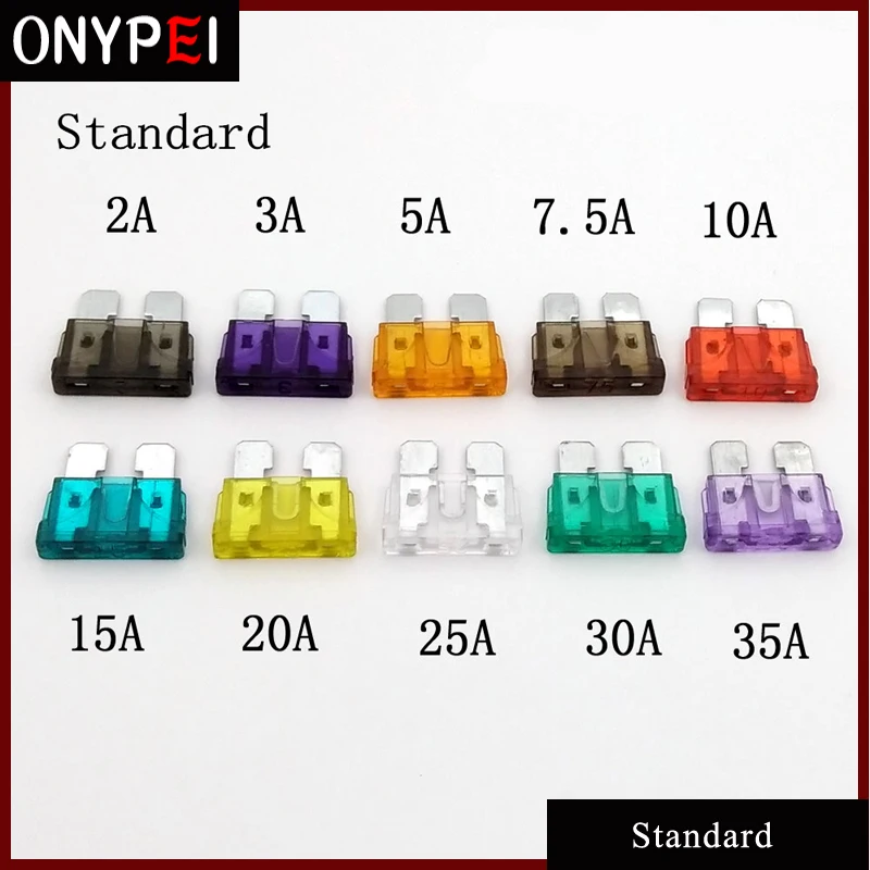 

Set of 10 Standard Car-Fuses 2A 3A 5A 7.5A 10A 15A 20A 25A 30A 35A (milliampere) Car Fuses For Car Motorcycle