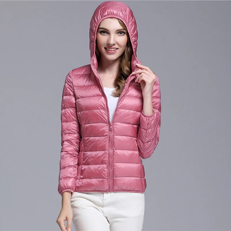 

Winter Women puffer jacket Long Sleeve Hooded Solid Light Duck Down Jacket Slim Warm Portable Windproof Down Coat kurtka damska