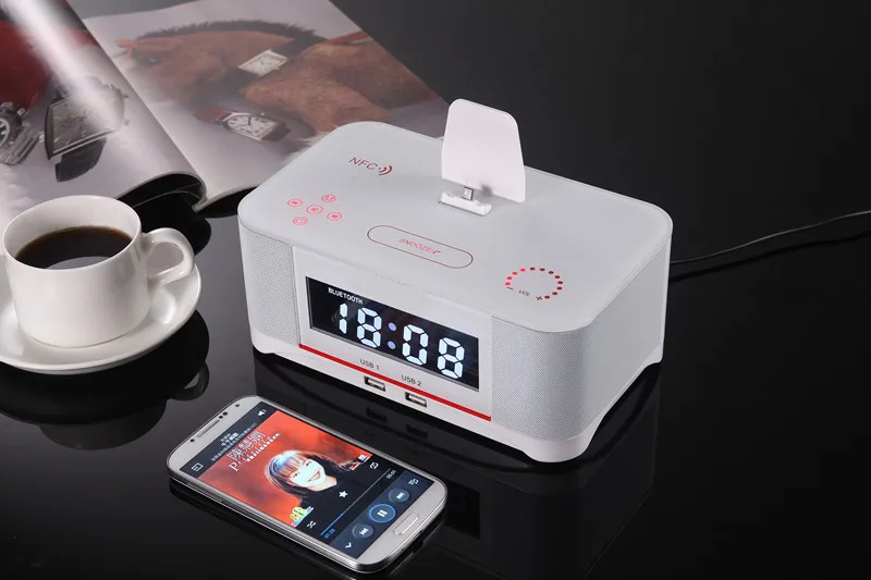 Портативный музыкальный Bluetooth динамик A8 FM радио NFC светильник с будильником зарядная док-станция для iPhone X XR XS 8 7 6 Plus samsung Android