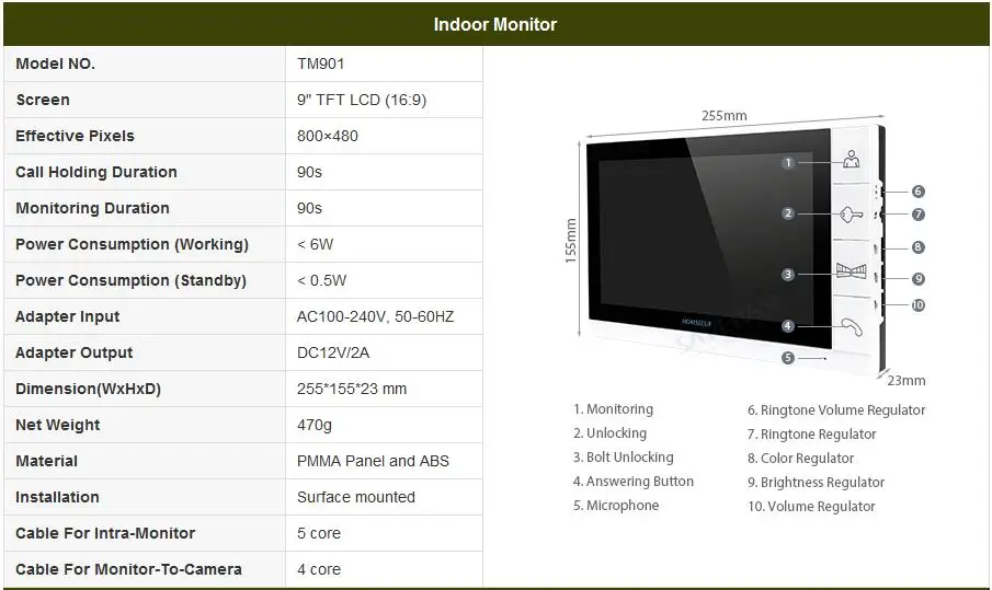 Homssecur Новый проводной видео телефон двери дверные звонки домофон системы 1xcamera и 1X9 дюймов мониторы