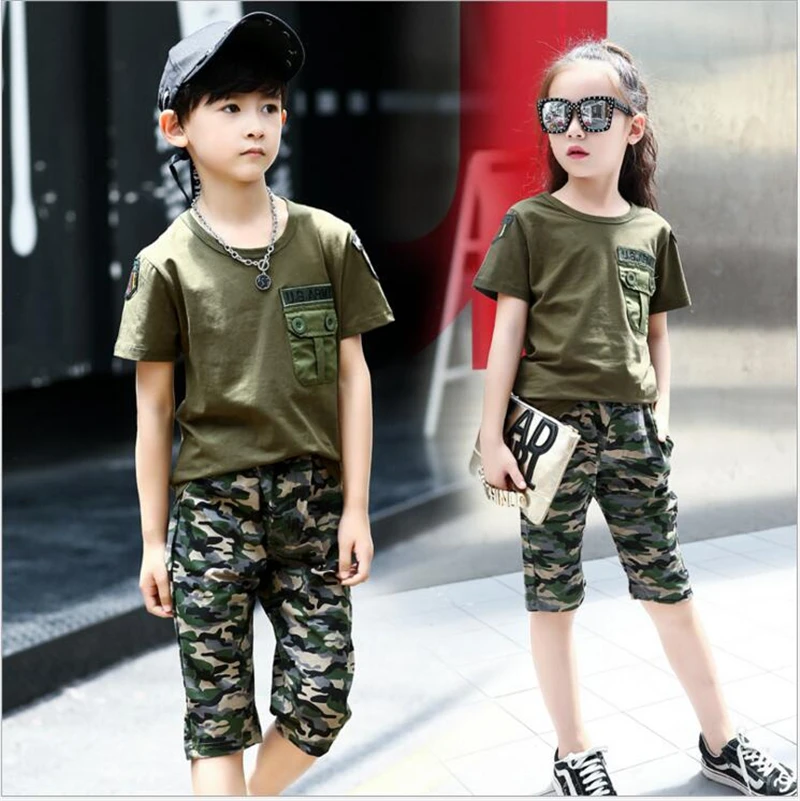 

Army Camouflage Baby Boy Girl Set Short Sleeve t shirt With Pants Girls Fashion Suit Boy Casual Sport Suits Kids Clothes Set