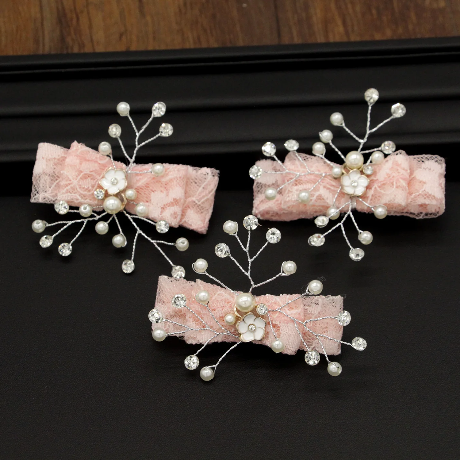 

White Pink Hair Clips Pearl Rhinestone Red Fuchsia Hair Jewelry Wedding Prom Evening Hair Accessories Headpiece For Flower Girl