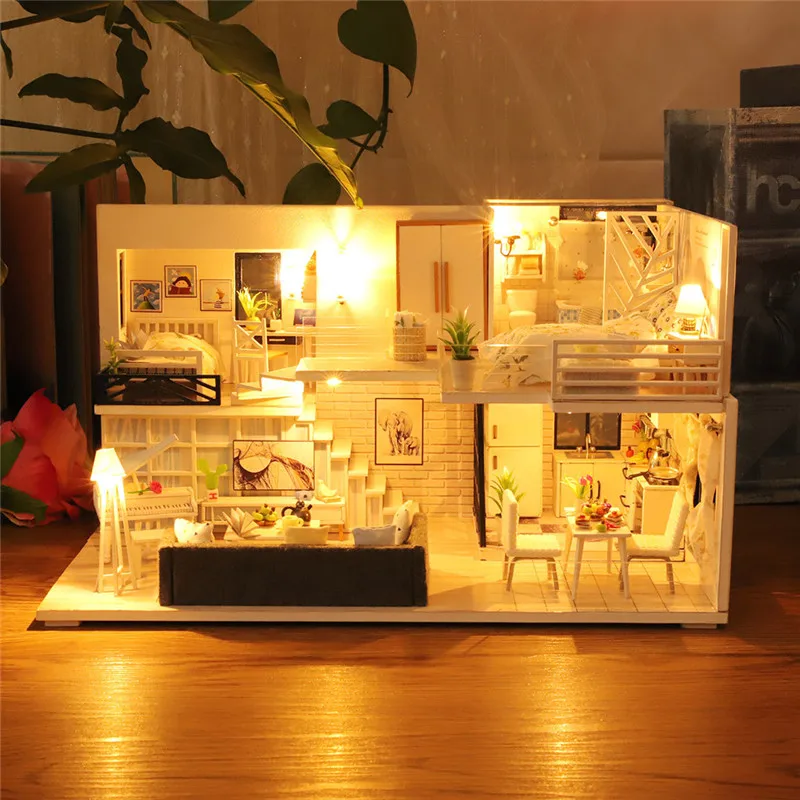 Креативный подарок 3D Деревянный DIY миниатюрный дом светодиодный мини кукольный