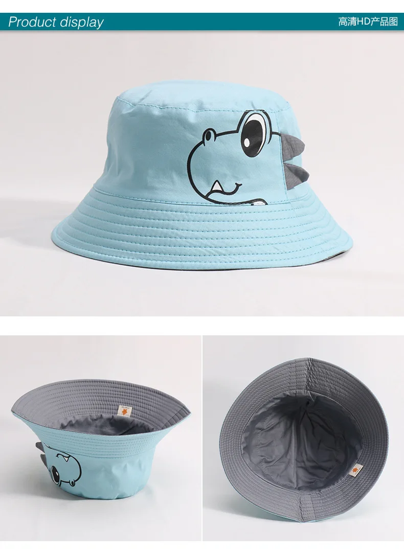 Dinosaur Baby Hat Cotton Double-sided Bucket Hat Baby Spring Autumn Cap Kids Hats Toddler Baby Accessories 1PC