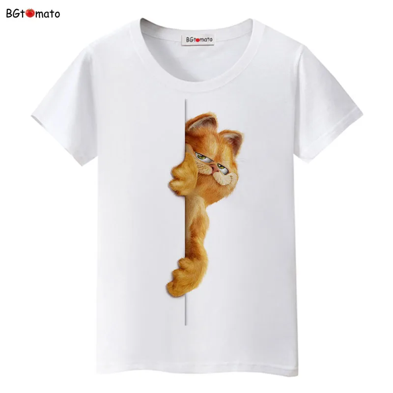 

BGtomato Naughty Garfield 3D cartoon t shirt women Famous style lovely summer shirt Brand good quality comfortable cotton shirt