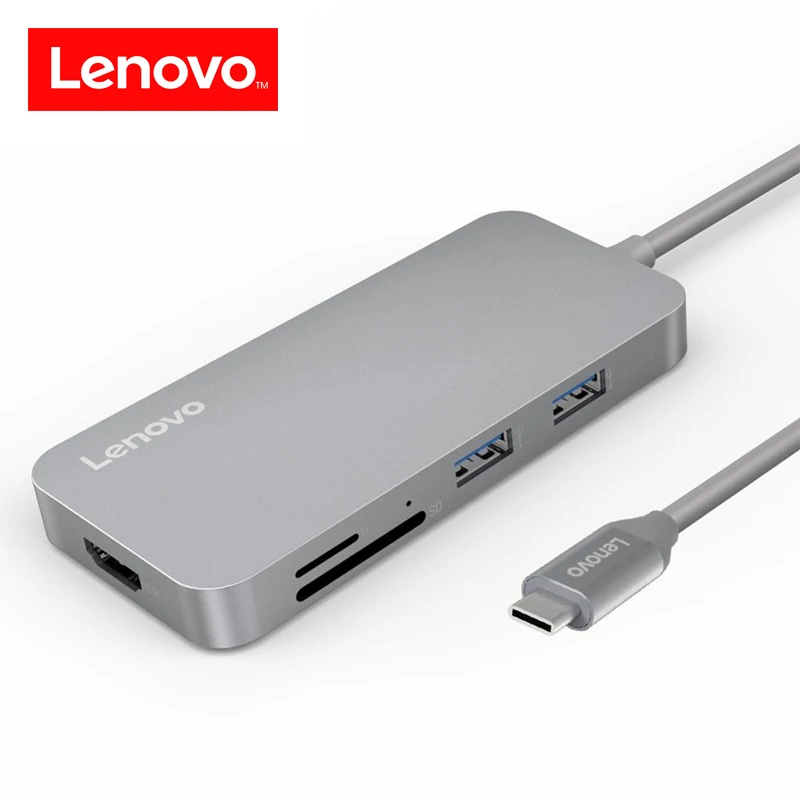 Lenovo 7 в 1 USB C usb c концентратор с Тип Мощность доставки 4 К видео HD SD/TF Card Reader 3.0 хаб для