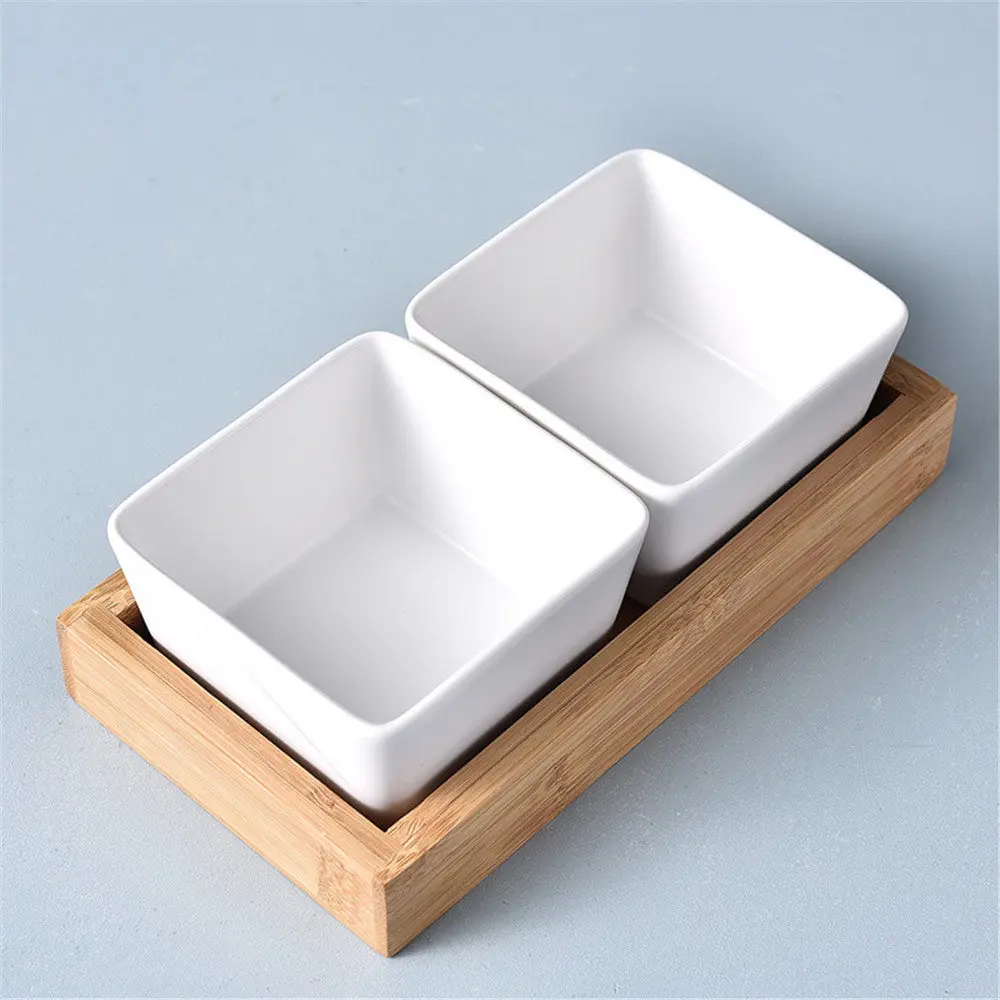 Настольная миска для закусок с деревянным поддоном, мини Изысканная керамическая тарелка для фруктов, кухонная посуда для приправ, японская посуда - Цвет: D
