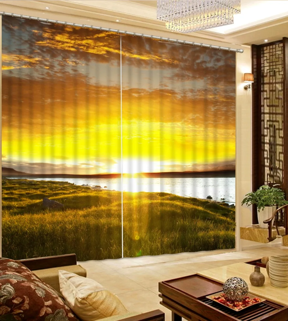 

3d Curtains Printing Bedroom Living Room Hotel Window Curtain Sunset Scenery Cortina Blackout