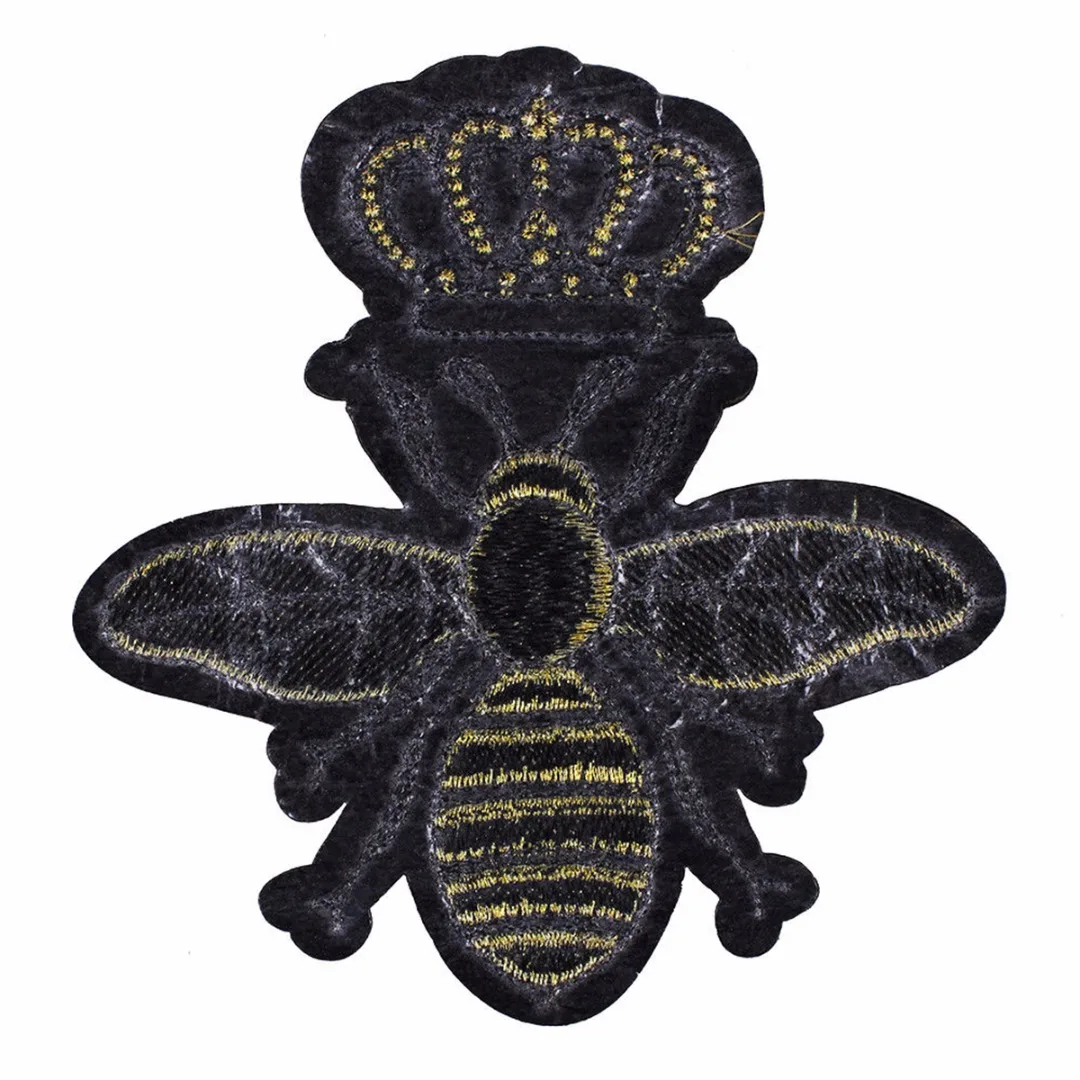 DIY Gold Sequins Crown Bee Fabric Patches Badge Embossed Motif Applique Iron on