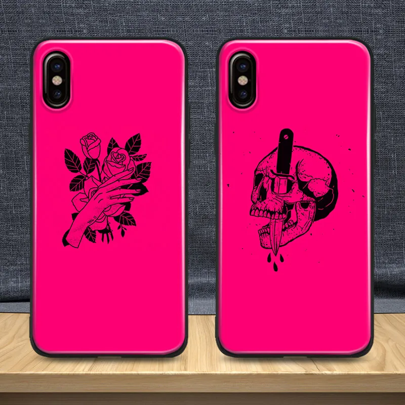 

Pink Floral skull Aesthetic painting Soft Silicone Phone Case Shell For Apple iPhone 5 5s Se 6 6s 7 8 Plus X XR XS MAX