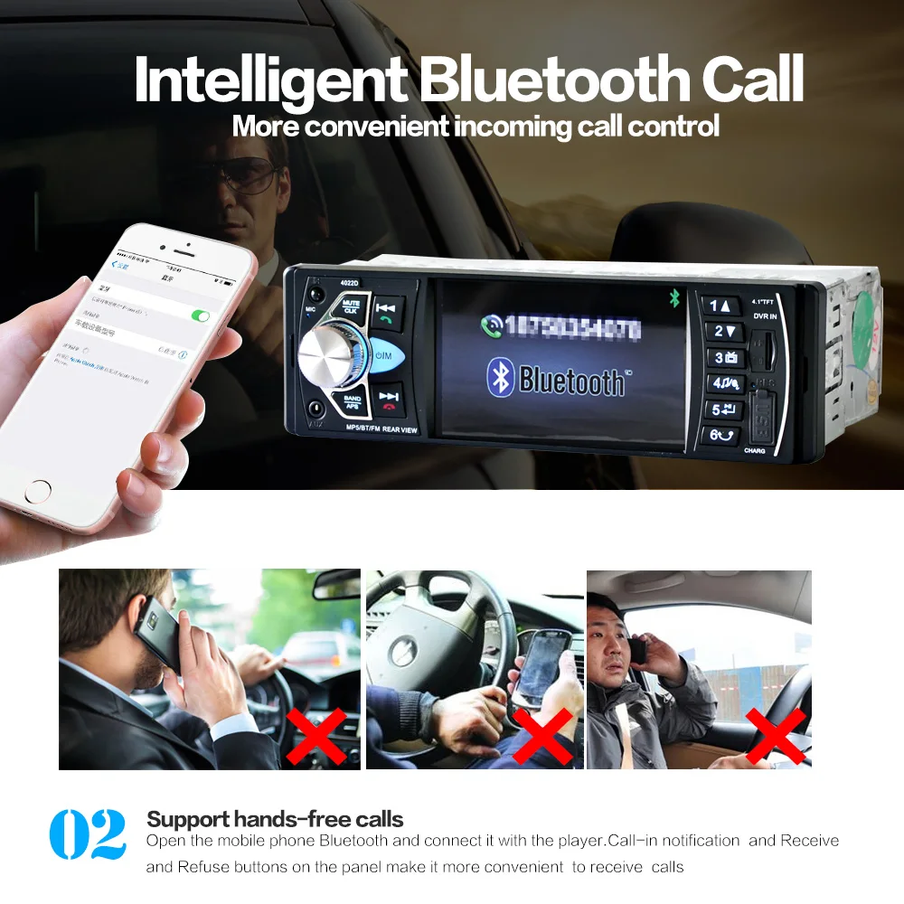 4 Inch HD 1080P Bluetooth Car Stereo MP3 MP4 MP5 Player Auto Audio Video Player Support FM Radio AUX Input + Remote Control