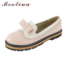 Meotina/Женская обувь; сезон весна; обувь на плоской платформе без застежки с бантом; обувь с перфорацией; лоферы с круглым носком; г.; обувь на плоской подошве; цвет розовый; большие размеры 43