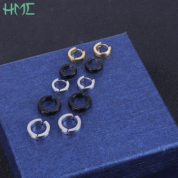 

1pc Men Women Black Earrings Cool Titanium Steel Round Stud Ear Clip Earrings For Brincos Gifts Hip Hop Punk Jewelry