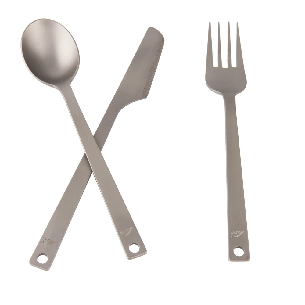 Portable 3 pcs Titanium Cutlery Knife Fork Spoon Camping Picnic Lightweight 49g Cookware Kit