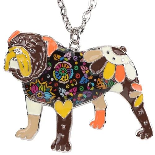 Bonsny стилистика эмаль Английский бульдог бык ожерелье с терьером подвеска новая мода украшение для собаки для женщин - Окраска металла: Brown