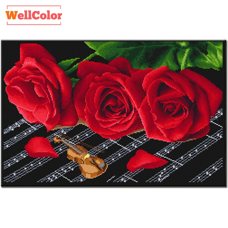 WELLCOLOR красные Три розы Алмазная мозаика ограниченное время поделки 5D Diy картина