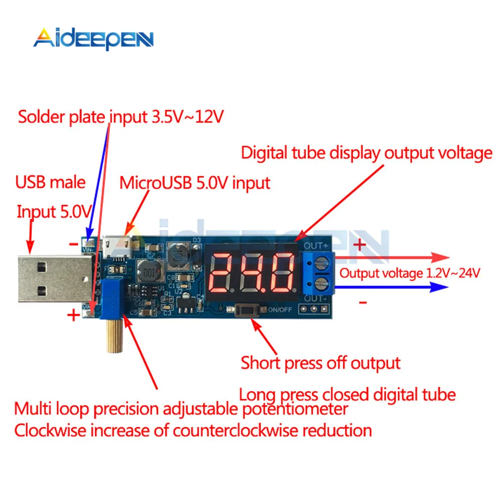 DC-DC 5V до 3,5 V/12 V USB Шаг вверх вниз Питание Модуль Регулируемый повышающий понижающий преобразователь Регулятор модуль постоянного тока 1,2 V-24 V