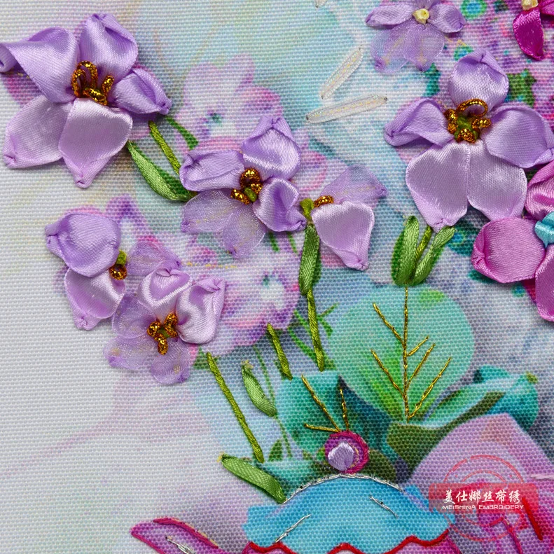 DIY лента вышивка цветы картина часы холст картины рукоделие ремесла набор