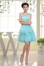 Cocktail Länge Perlen Satin Tüll Kleid Eine Schulter Kurzes Partei-kleid Für Jugendliche Kundengebundene Größe