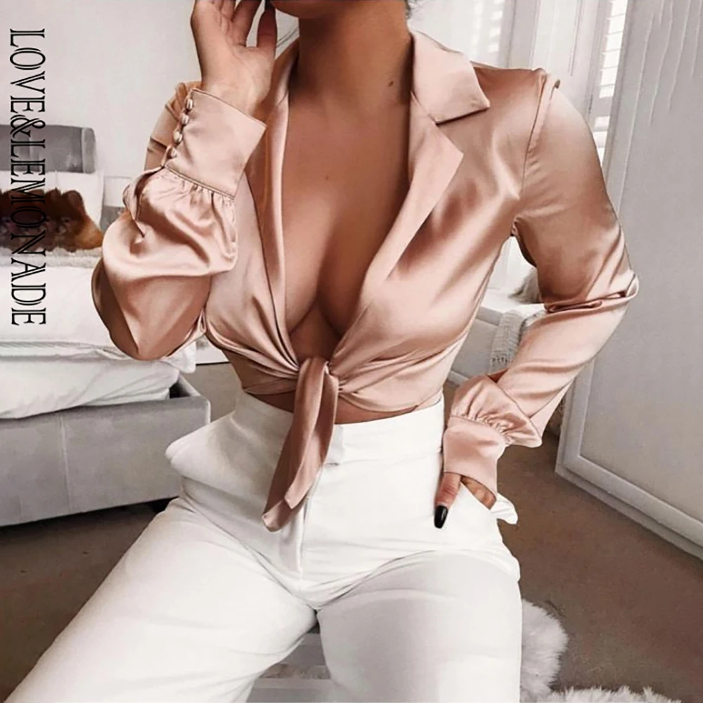 

Love&Lemonade Sexy Nude Deep V-Neck Tie-Up Decoration Bodysuit LM81667 Autumn/Winter