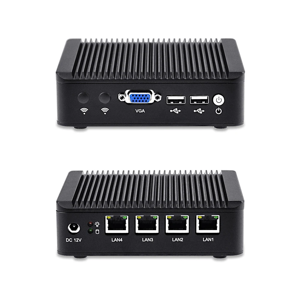 High Performance Tiny Desktop Computer with Quad Core J1900 4G DDR3 Ram 128G SSD VGA Support pfSense Firewall Auto Power