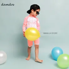 Детский купальный костюм для мальчиков и девочек, детский пляжный костюм, комплект из двух предметов с длинными рукавами, Солнцезащитный детский купальник, шорты