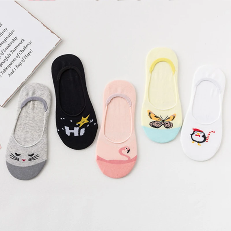 Популярные носки-башмачки с изображением фламинго, звезды, милые хлопковые носки kawayi с мелким носком для женщин и взрослых