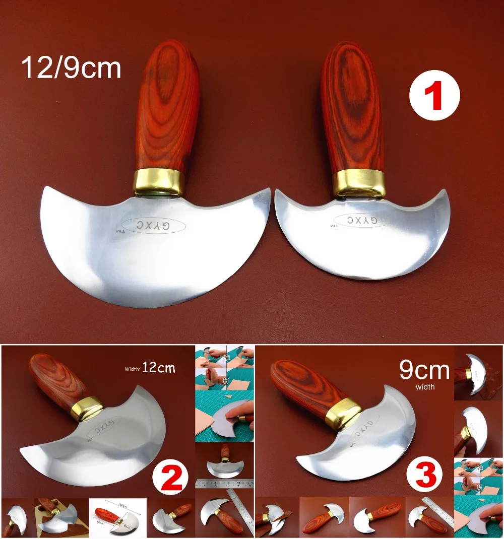 

3Kinds 9/12cm Leather Craft Hardwood Handle Round Head Cutting Cutter Knife Tool - Skiver Beveler Awl Slicker Burnisher Polisher