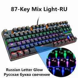 Русский/Английский механическая клавиатура с подсветкой 87 Ключи красный переключатель USB проводной красочные дыхание игровой клавиатуры