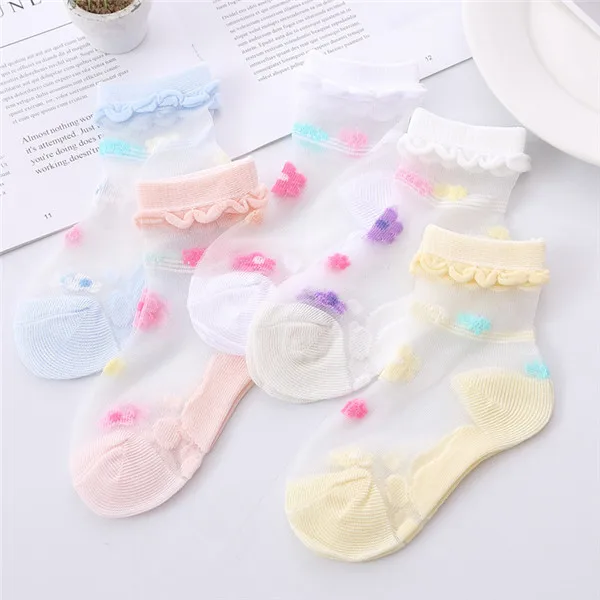 5 Pairs/Lot Girls Socks Summer Breathable Children Short Ankle Socks For 1-12 Years Kids Soft Cotton Lace Princess Mesh Socks Flower