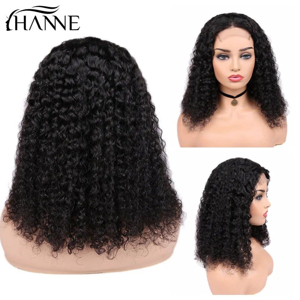 HANNE Hair Brazilian Curly Human Hair Lace Front 4*4 Closure Wigs Human Wig Glueless 10-18inch with 150% Density ForBlack Women