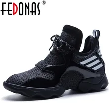 FEDONAS модная дизайнерская брендовая Для женщин натуральная кожа+ сетка; повседневная обувь на платформе; обувь на плоской подошве, платформы женские спортивные кроссовки