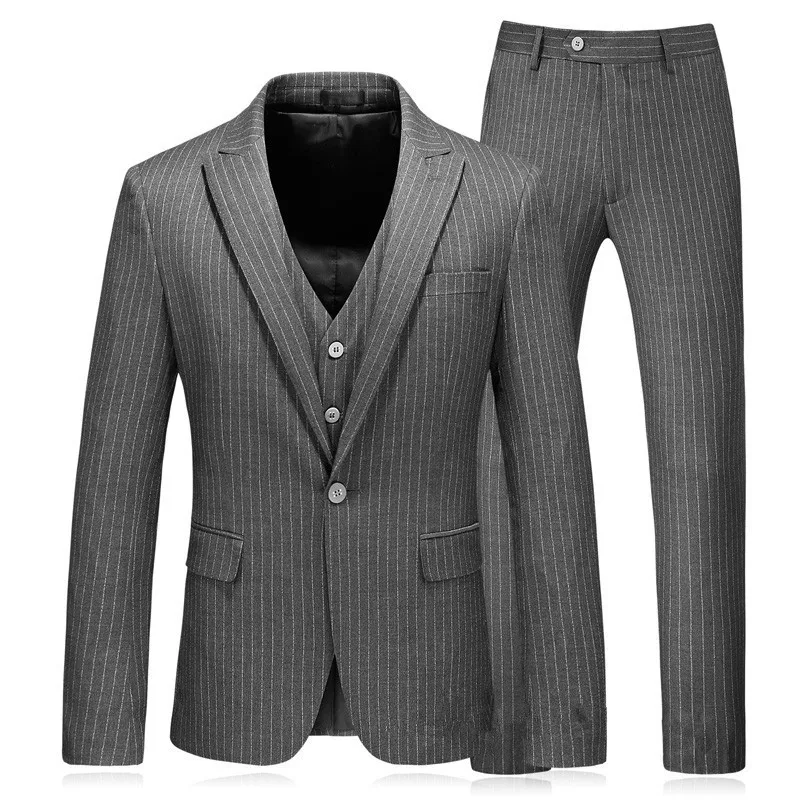 2018 men's business suit gray striped suit men's official tuxedo social
