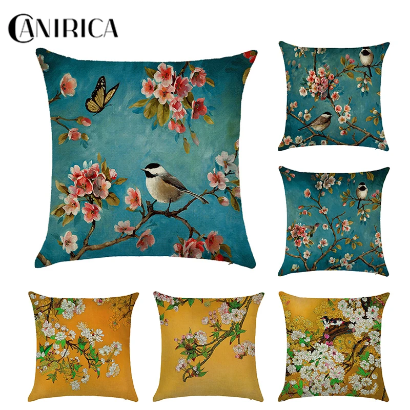 

CANIRICA Pillow Cover 45*45 Flower Throw Pillows For Living Room Decorative Cushion Cover Bedroom Funda Cojin Home Decor Blue
