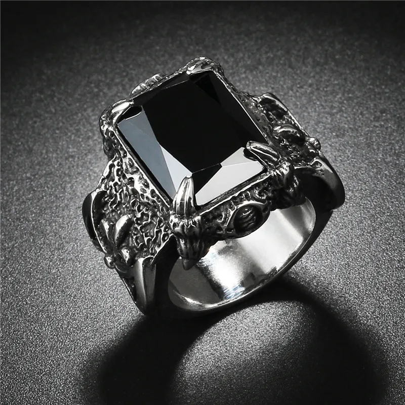 YAKAMOZ Новое модное черное кольцо с крупным камнем высокое качество панк кольцо с когтями для превосходные мужские ювелирные украшения Рождественские подарки