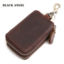 Черный Ангел Винтаж кошелек для ключей из натуральной кожи, Для мужчин чехол на двойной молнии чехол автомобильный держатель для ключей, администратор брелки для ключей