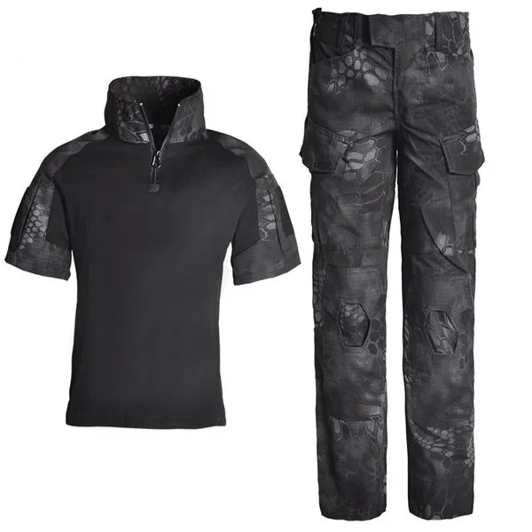 ChildrenTactical, одежда для мальчиков в стиле военной формы, набор боевые брюки и Рубашки с коротким рукавом костюм BDU Military Тактический Шестерни Мультикам для охоты для детей - Цвет: Black Snake