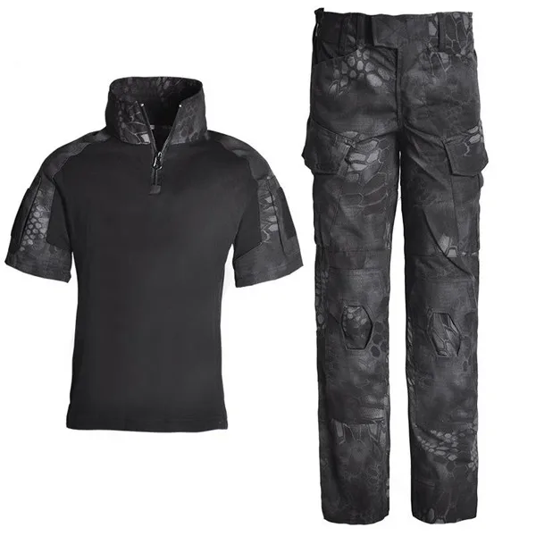 Black Snake ChildrenTactical, одежда для мальчиков в стиле военной формы, набор боевые брюки и Рубашки с коротким рукавом костюм BDU Military Тактический Шестерни Мультикам для охоты для детей - Цвет: Black Snake