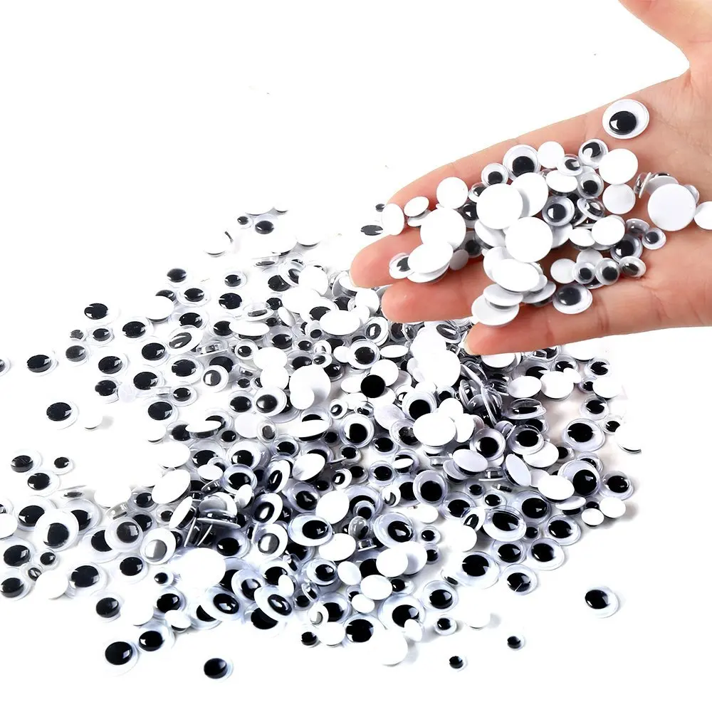

CCINEE 500PCs 6/7/8/10/12mm Black Googly Eyes Self-adhesive DIY Scrapbooking For Teddy Bear Stuffed Toy Doll Parts Black