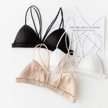 Бесшовные, без косточек, треугольные чашки, атласные бюстгальтеры для женщин, сексуальный летний розовый, черный, белый бюстгальтер, один раз