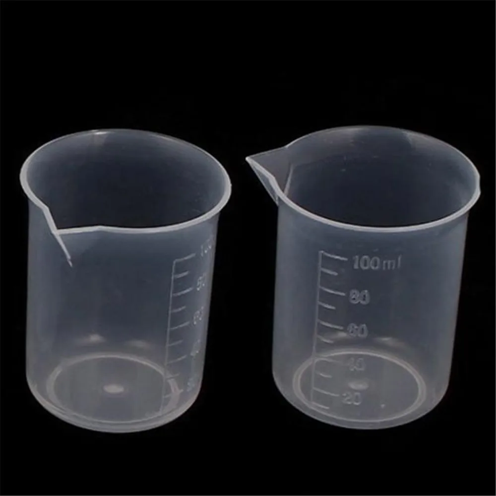 Кухонные инструменты 100 мл Градуированный Beaker прозрачный пластиковый мерный стакан для лаборатории 2 шт замечательный