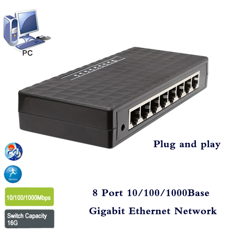 Лидер продаж 8 порты сети гигабитный коммутатор 10/100/1000 Мбит/с Fast Ethernet Switcher Lan